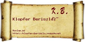 Klopfer Beriszló névjegykártya